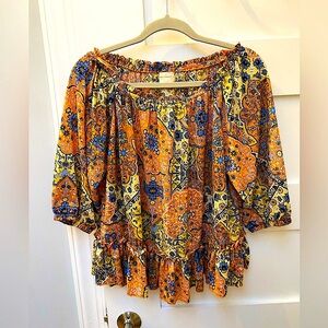 Melloday colorful paisley half sleeve peplum blouse